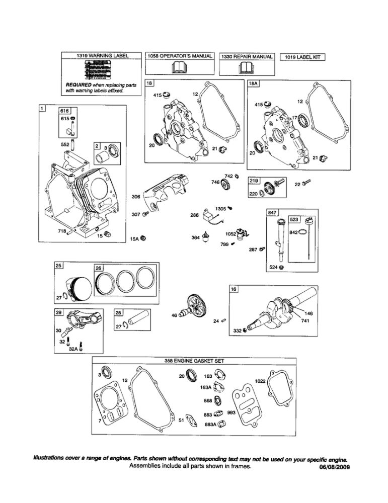 Cylinder/Crankshaft/Crankcase Diagram and Parts List for 121000 0101-0739 Briggs and Stratton Engine